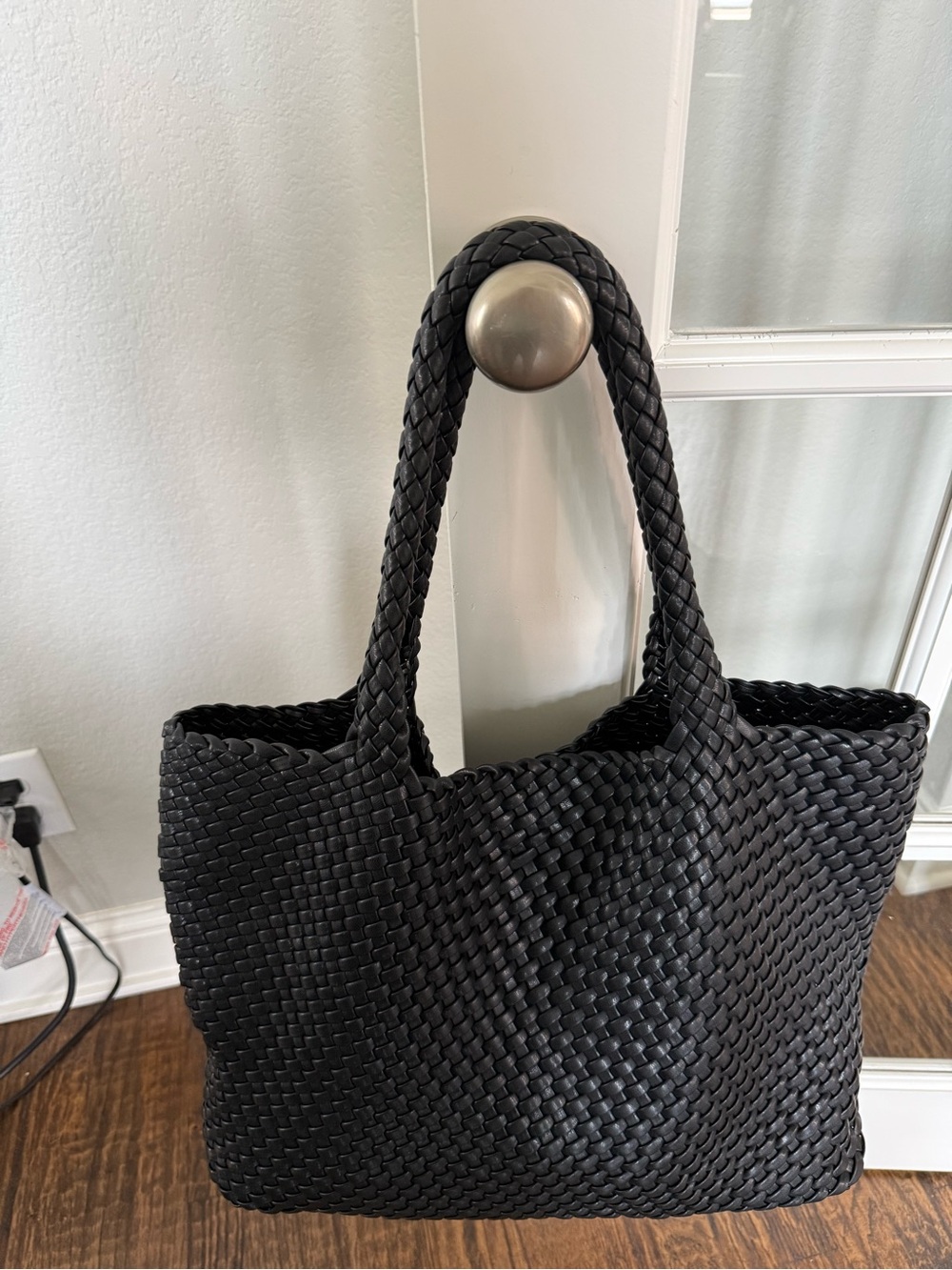 Moda Luxe Black Woven Braided-Handle Tote